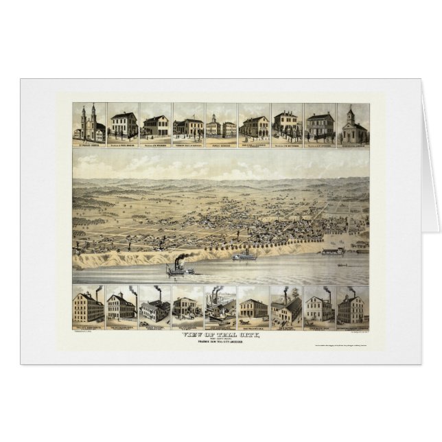 Diga la ciudad, EN el mapa panorámico - 1870's (Anverso (Horizontal))