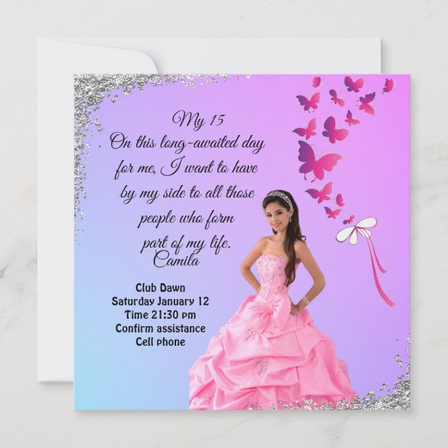 digital 15th birthday card, and butterfly  (Anverso)