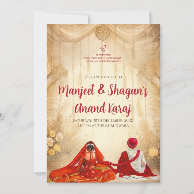 Digital Anand Karaj invita a Sikh invitaciones (Anverso)