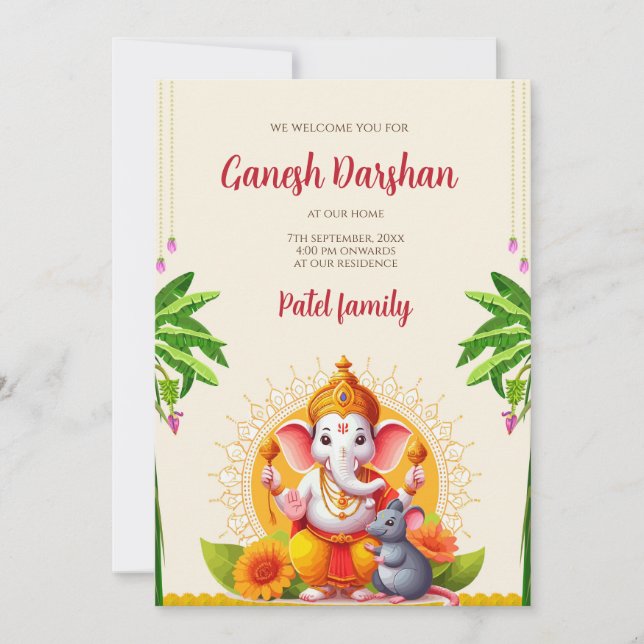 Digital Ganpati invita a invitaciones de pooja de  (Anverso)