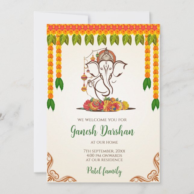 Digital Ganpati invita a la tarjeta Ganesh Darshan (Anverso)