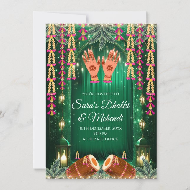 Digital Mehndi invitaciones invita a Dholki, Mehnd (Anverso)
