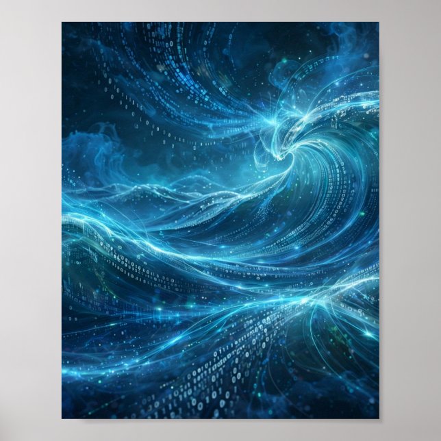 Digital Ocean — Póster de Arte Abstracto de Flujo  (Frente)