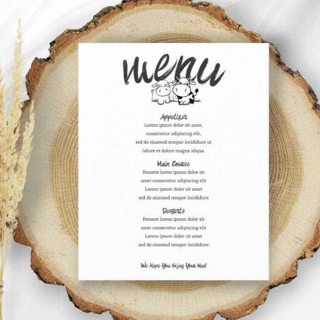 Dijimos Que Moo Personaliza El Menú Boda Temático  (We Said I Moo Personalized Cow Themed Wedding Menus from Ricaso. Easy to add own text.)