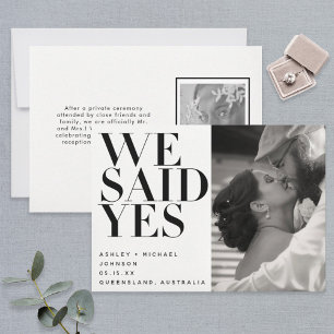 Dijimos Sí Invitación del Boda de fotografía blanc