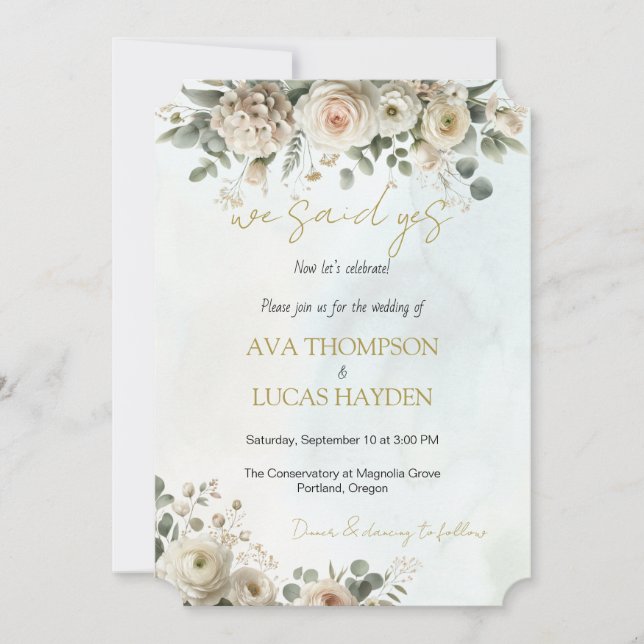 Dijimos Sí Rubor y la invitación a la boda floral  (Anverso)