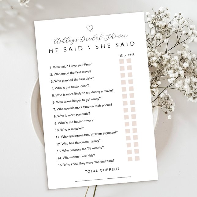 Dijo Que Dijo Que La Tarjeta De Juegos De Ducha De (Bridal Shower Game)