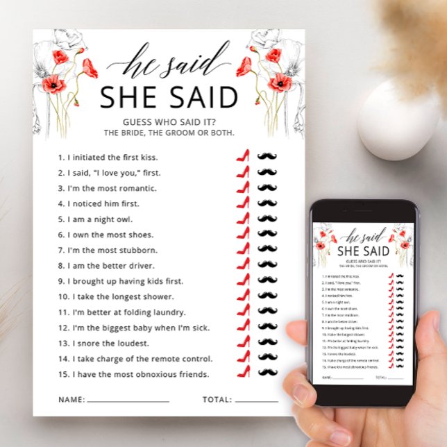 Dijo Que Dijo Tarjeta De Juego Floral Bridal Showe (Subido por el creador)