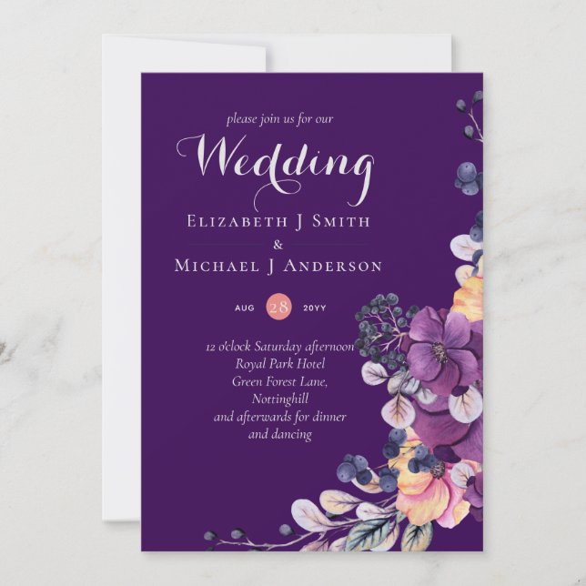 Dinastía Boda Floral de Dedo Púrpura Invita a Enve (Anverso)