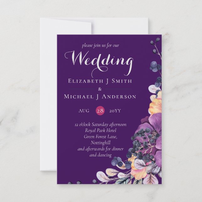 Dinastía Púrpura Boda Presupuestaria Floral Oscura (Anverso)
