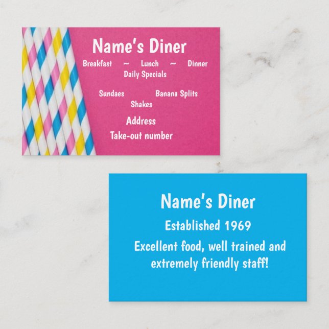 "Diner/Restaurant/Ice Cream Shoppe" Tarjeta De Neg (Anverso / Reverso)