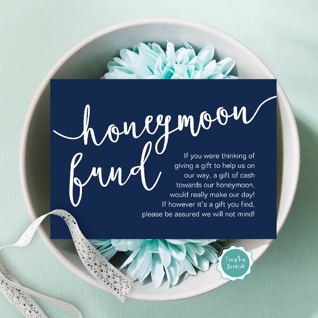 Dinero para el Fondo de Luna de Miel, una nota sob (Honeymoon Fund Wish Cash, A note on gifts, Modern Rustic Modern Rustic Wedding Card Navy Blue)