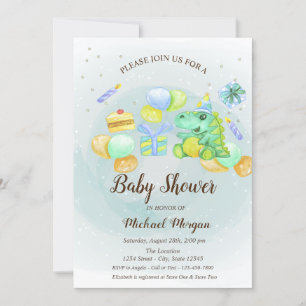 Dino acuarela,Pastel,Presenta Invitación