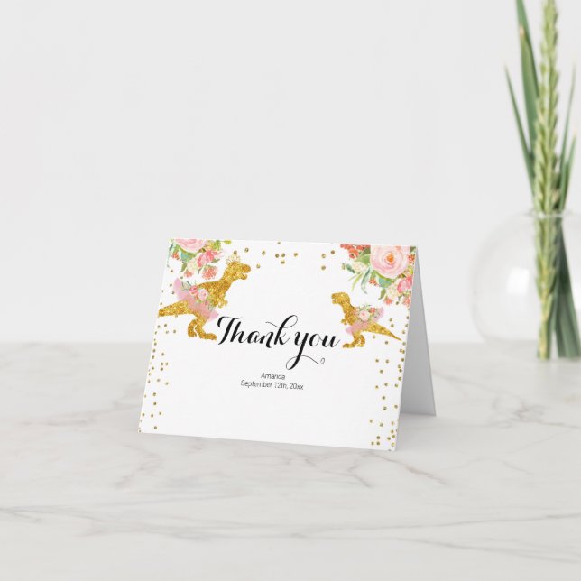 Dino Chica Oro rosado de pie Tarjeta de agradecimi (Anverso)