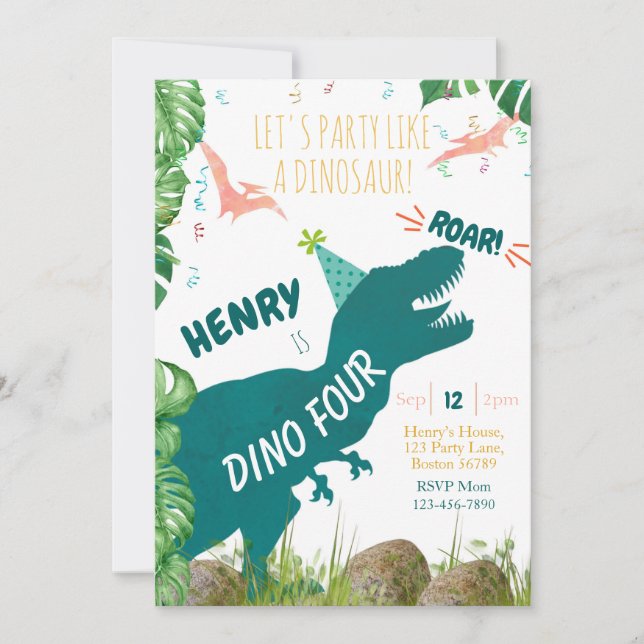 Dino Cuatro TR. Dino Invitación a los 4 cumpleaños (Anverso)
