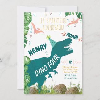 Dino Cuatro TR. Dino Invitación a los 4 cumpleaños