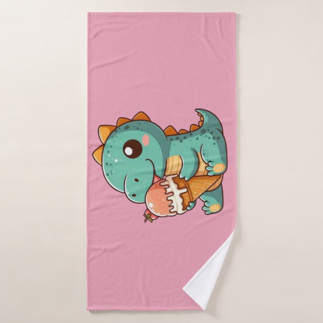 Dino de comer helado lindo (Toalla de baño)