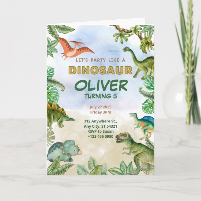 Dino de Dinosaurio 5 Invitación de cumpleaños Tarj (Anverso)