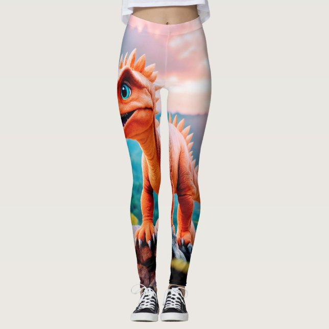 Dino Delight: Hermosas leggings impresas de dinosa (Anverso)