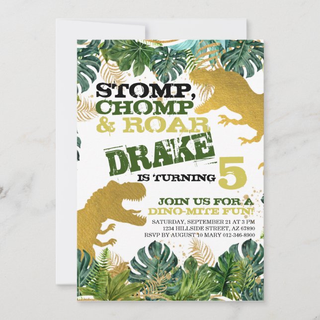 DINO DINOSAUR INVITACIÓN DEL PARTIDO DE CUMPLEAÑOS (Anverso)