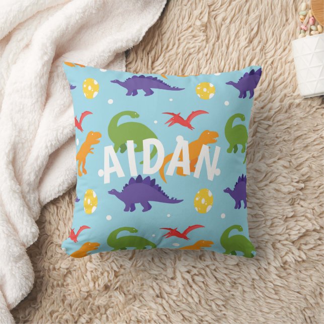 Dino Divertido Niños Naranja Rojo Cojín decorativo (Manta)