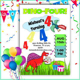 Dino Four Dinosaur Boy 4 Invitación de cumpleaños