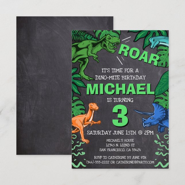 Dino Trex Jurassic Boy Dinosaur Cumpleaños (Anverso / Reverso)