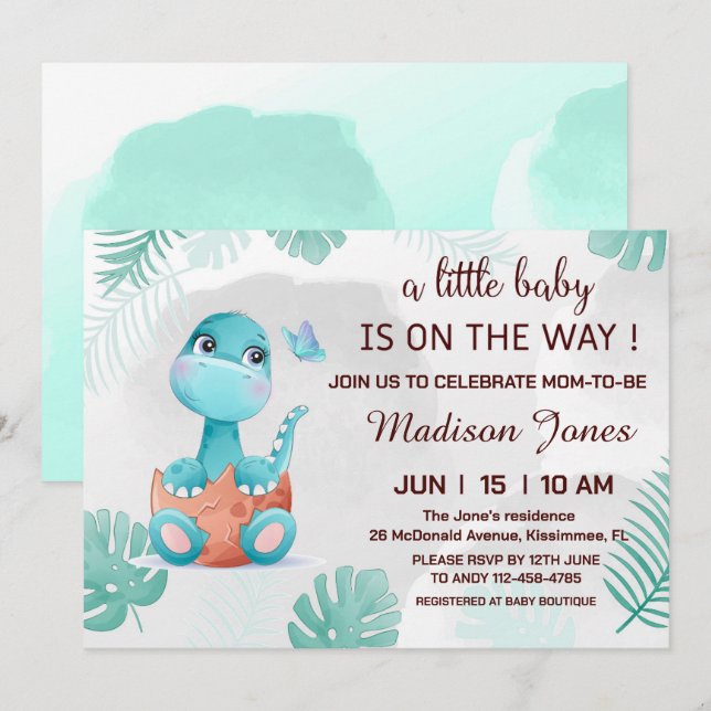Dinomita lindo Dinosaurio Bebé Invitación (Anverso / Reverso)
