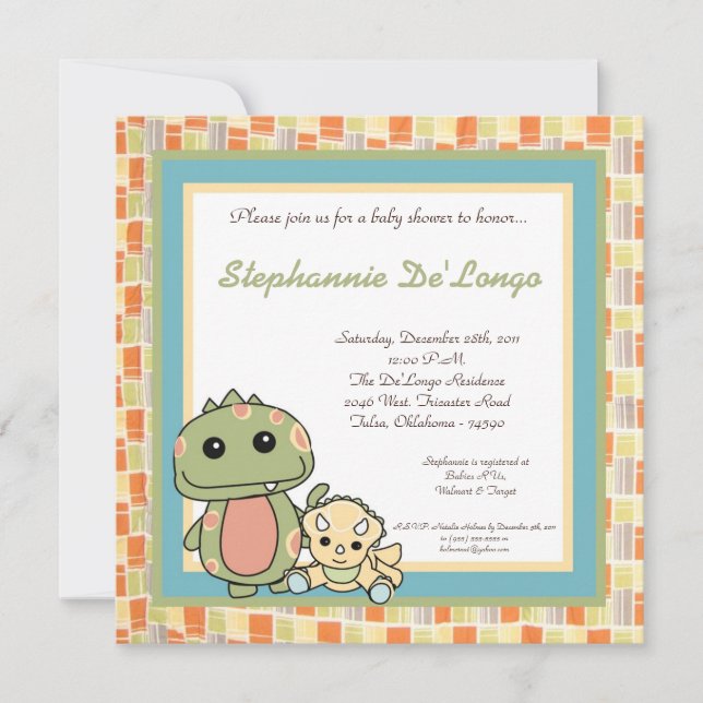 Dinos Juegan Dinosaurios Para Rex Invitación Baby  (Anverso)