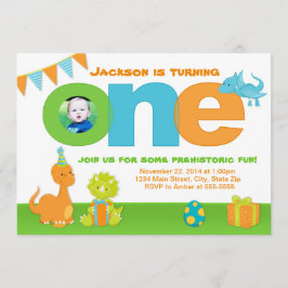 Dinosaur 1ª Invitación de cumpleaños 5x7 Tarjeta f