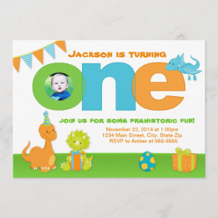 Dinosaur 1ª Invitación de cumpleaños 5x7 Tarjeta f