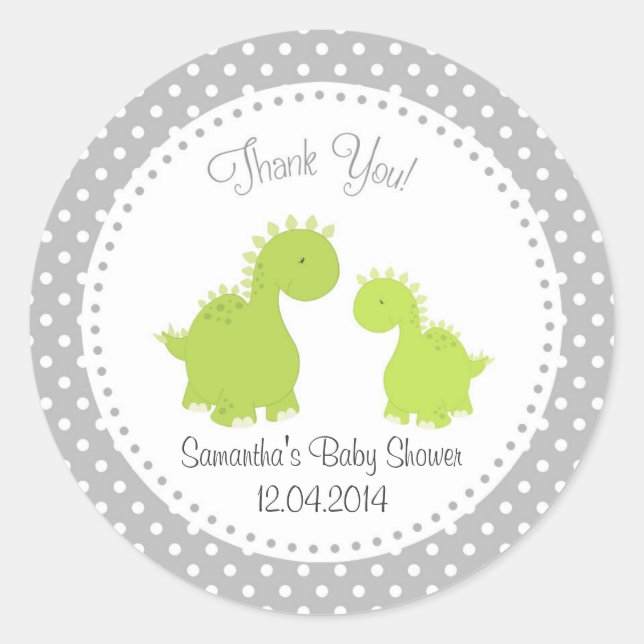 Dinosaur Baby Shower Pegatina Green (Anverso)