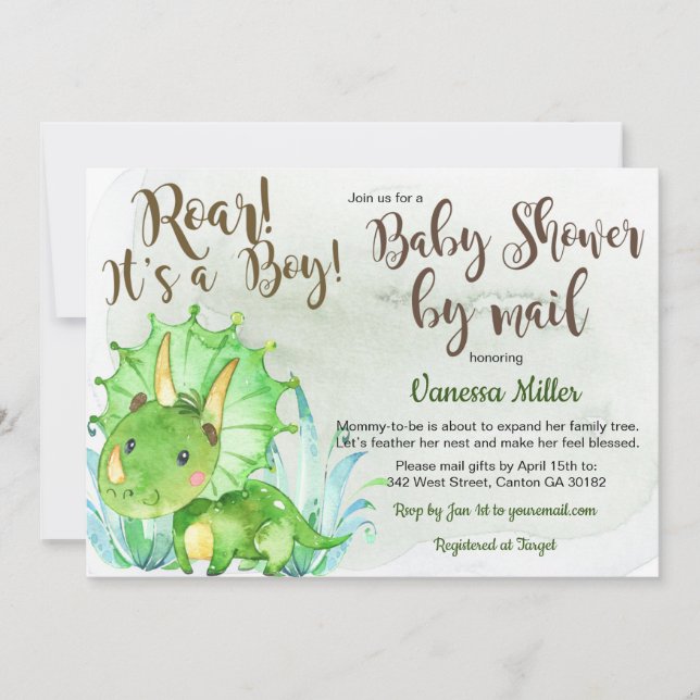 Dinosaur Baby Shower por invitación por correo (Anverso)