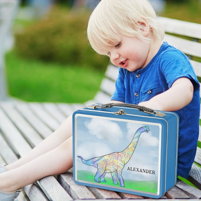 Dinosaur Brachiosauro añadir Nombre (Colorful dinosaur custom name blue lunchbox ideal for kindergarten or school)
