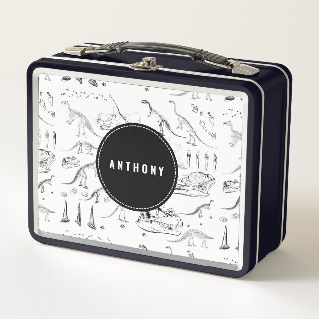 Dinosaur Fossil Bones Custom Name School (Anverso)