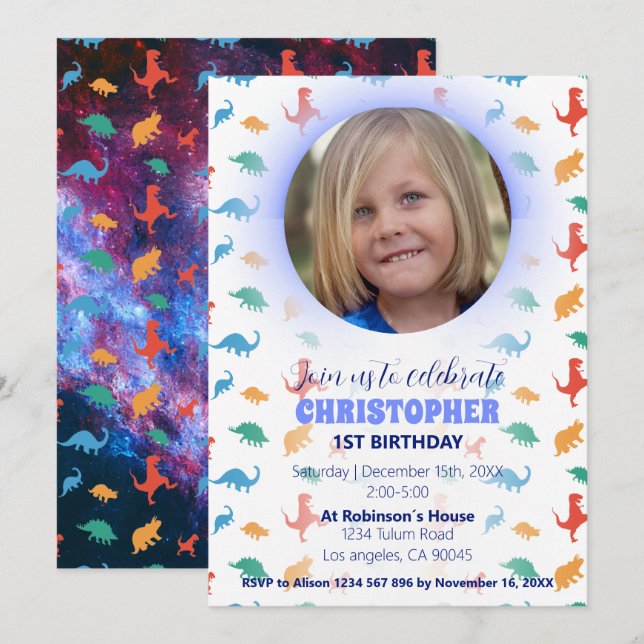 Dinosaur Invitación de cumpleaños fantástica (Anverso / Reverso)