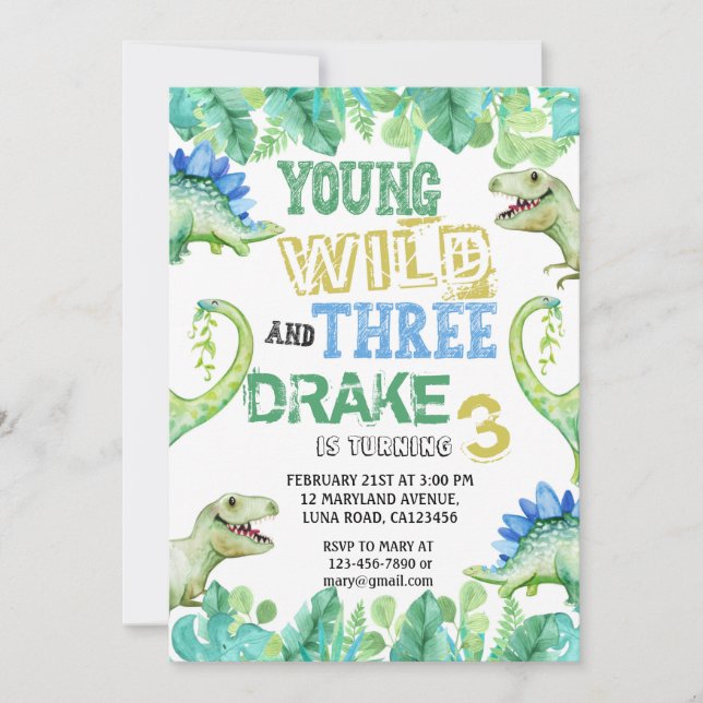 DINOSAUR INVITACIÓN DE CUMPLEAÑOS PARA NIÑOS DE TR (Anverso)