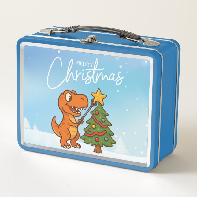 Dinosaur lindo con árbol de Navidad (Anverso)