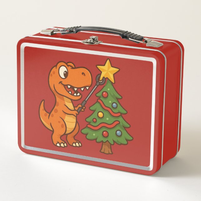 Dinosaur lindo con árbol de Navidad (Anverso)