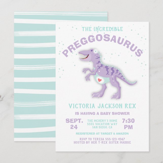Dinosaur Preggosaurus Baby Shower Boy Invitación (Anverso / Reverso)