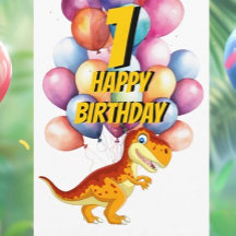 Dinosaur T Rex Gold Tarjeta de globos de cumpleaño