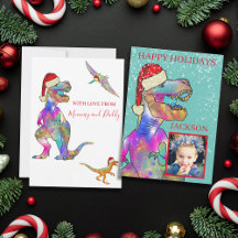 Dinosaur T-Rex navidad usando foto de Santa hat