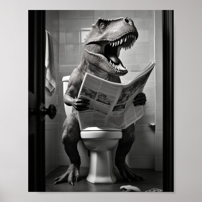 Dinosaur T-Rex sobre el baño de inodoros arte en l (Frente)