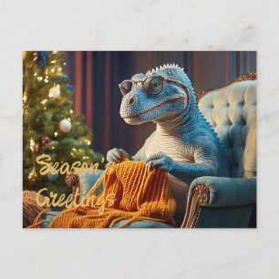Dinosaur tejiendo Feliz Navidad
