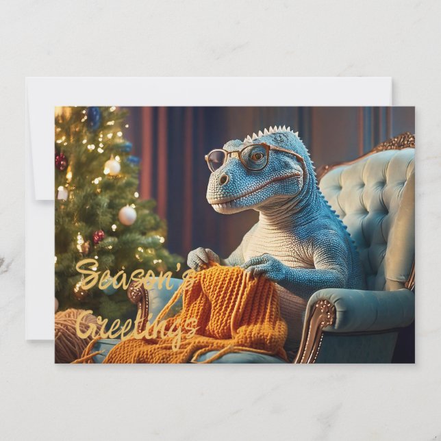 Dinosaur tejiendo Feliz Navidad (Anverso)
