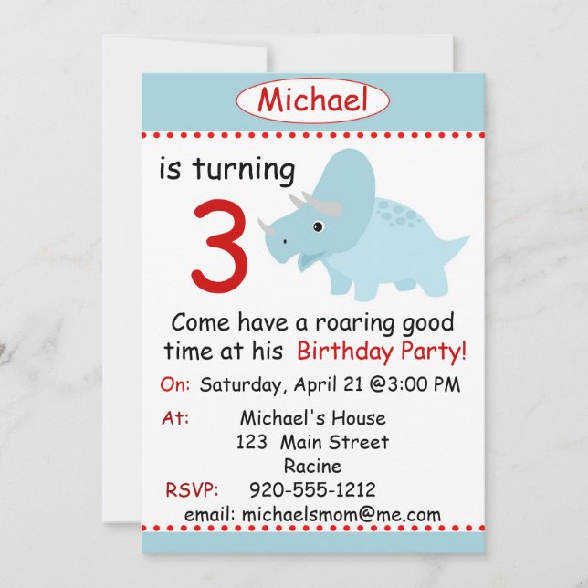 Dinosaur Triceratops Invitación al cumpleaños (Anverso)