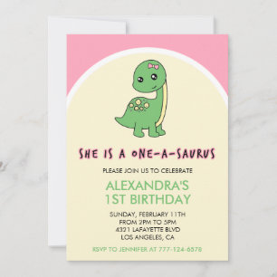 Dinosaurio 1ª invitación de cumpleaños chica uno u