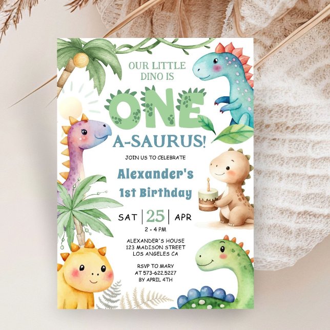 Dinosaurio 1er cumpleaños Invitación de niño lindo (Subido por el creador)
