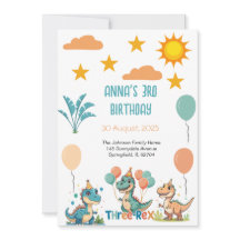 Dinosaurio 3 Rex 3 Invitación de cumpleaños