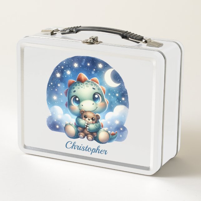 Dinosaurio acuático lindo en noche estrellada con  (Anverso)